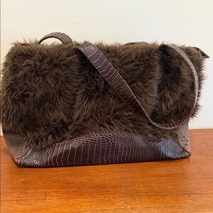 IMOSHION chocolate, vegan fur and leather handbag or overnight bag